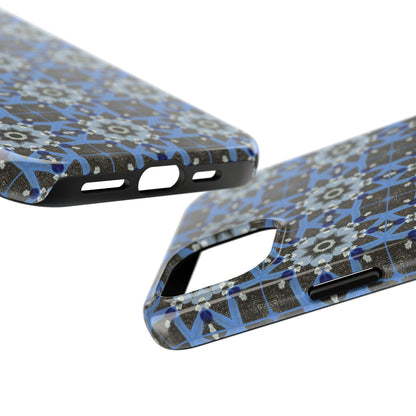 Blue Quilt Pattern Phone Case – Geometric Floral Protective Cover for iPhone & Android Models