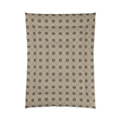 Desert Suns Comforter – Boho Sunburst Bedding, Beige Neutral Tones Mandala Design