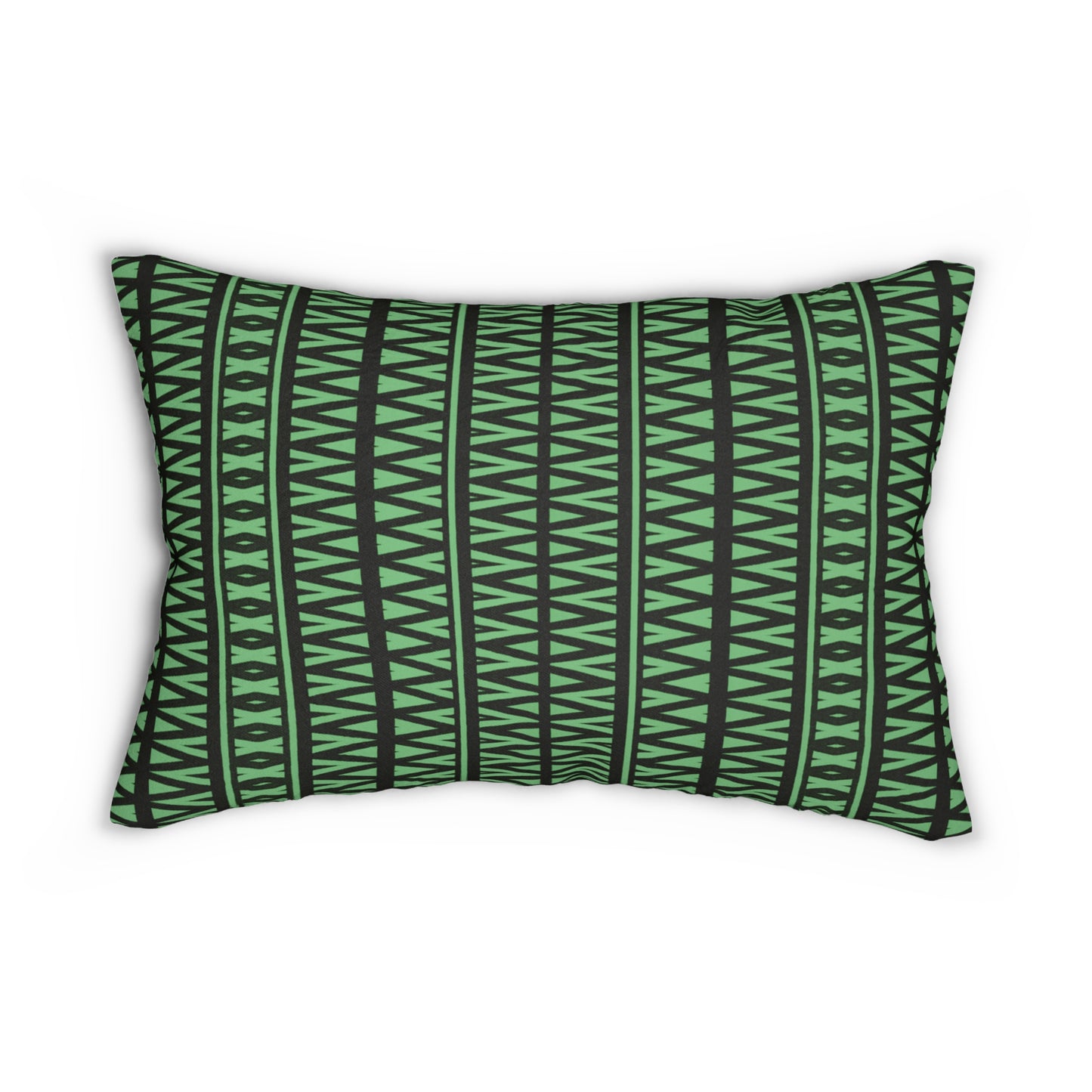 Black and Green Tribal Triangle Lumbar Pillow – Boho Geometric Accent Cushion for Fall or Housewarming Decor