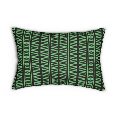 Black and Green Tribal Triangle Lumbar Pillow – Boho Geometric Accent Cushion for Fall or Housewarming Decor