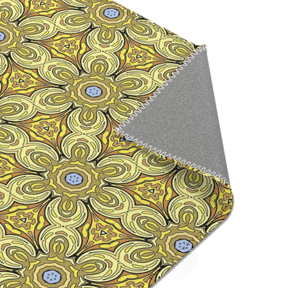 Retro Yellow Flowers Area Rug – Colorful Geometric Floral Rug for Modern Home Decor