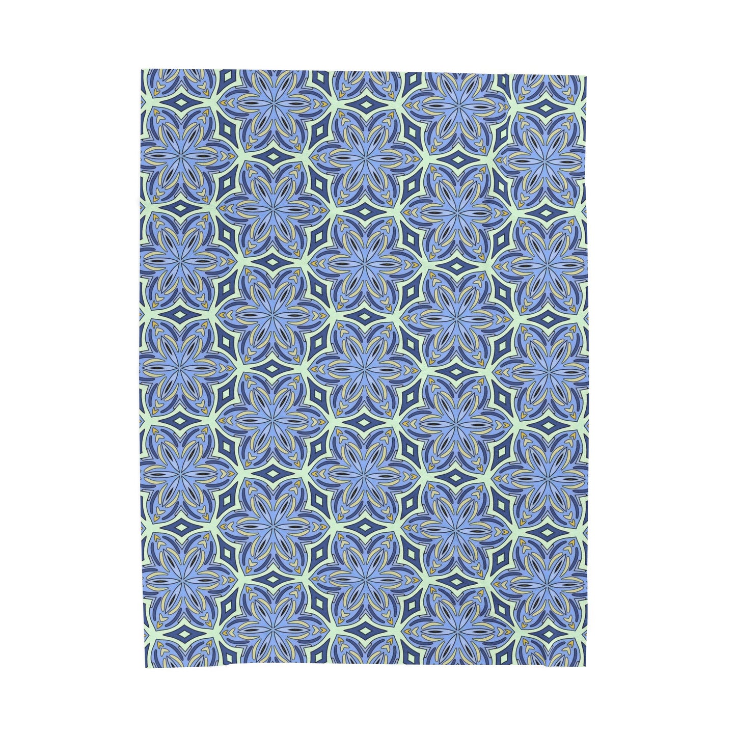 Pale Cornflower Blue and Yellow Velveteen Plush Blanket – Soft Geometric Floral Throw for Home Decor