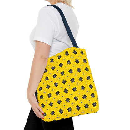 Navy Blue Flowers Tote Bag – Bold Floral Canvas Tote for Boho Chic Style