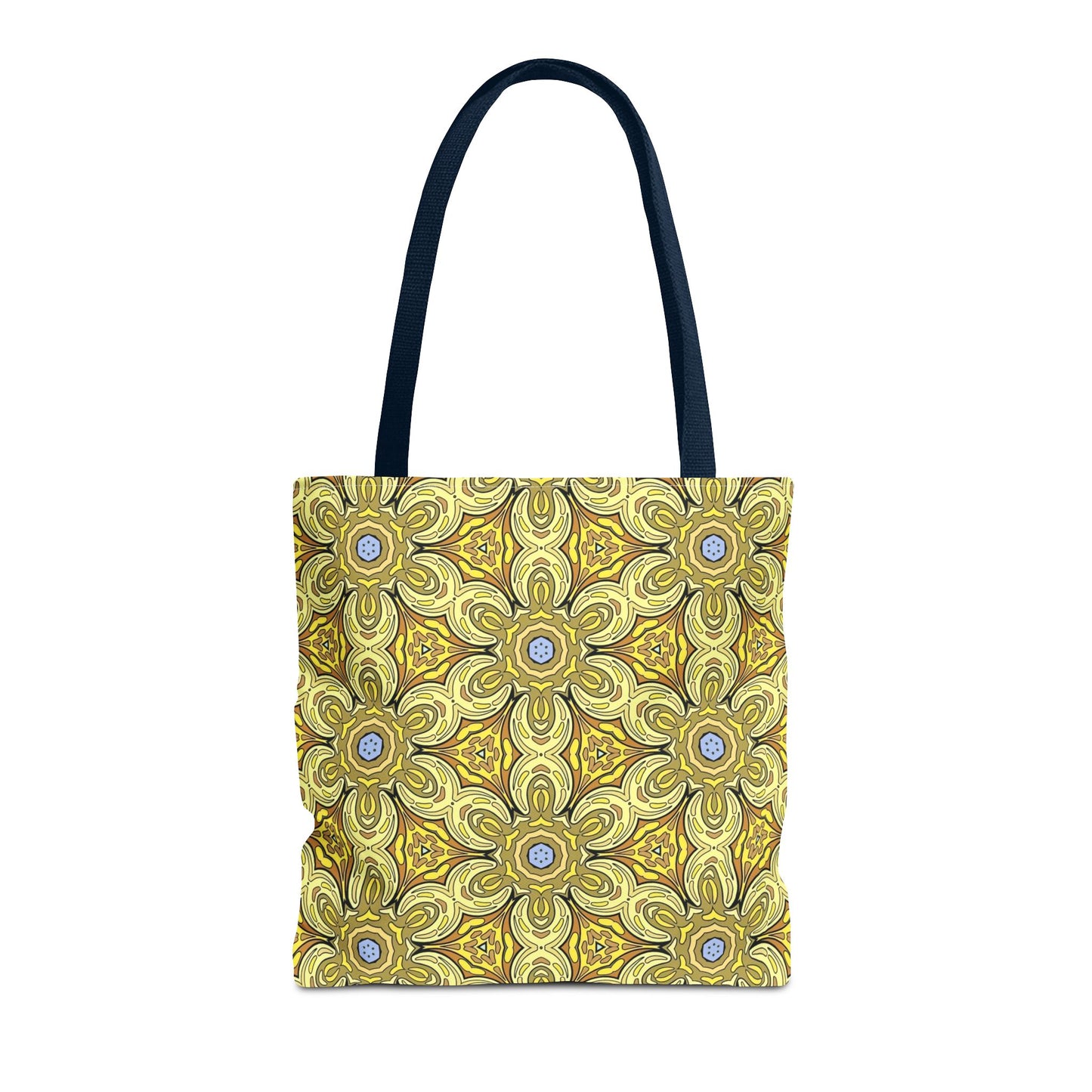 Retro Yellow Flowers Tote Bag – Geometric Floral Pattern Reusable Shopping Bag