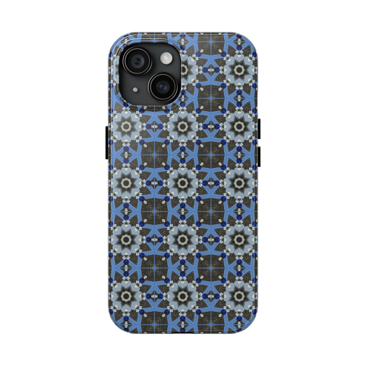 Blue Quilt Pattern Phone Case – Geometric Floral Protective Cover for iPhone & Android Models