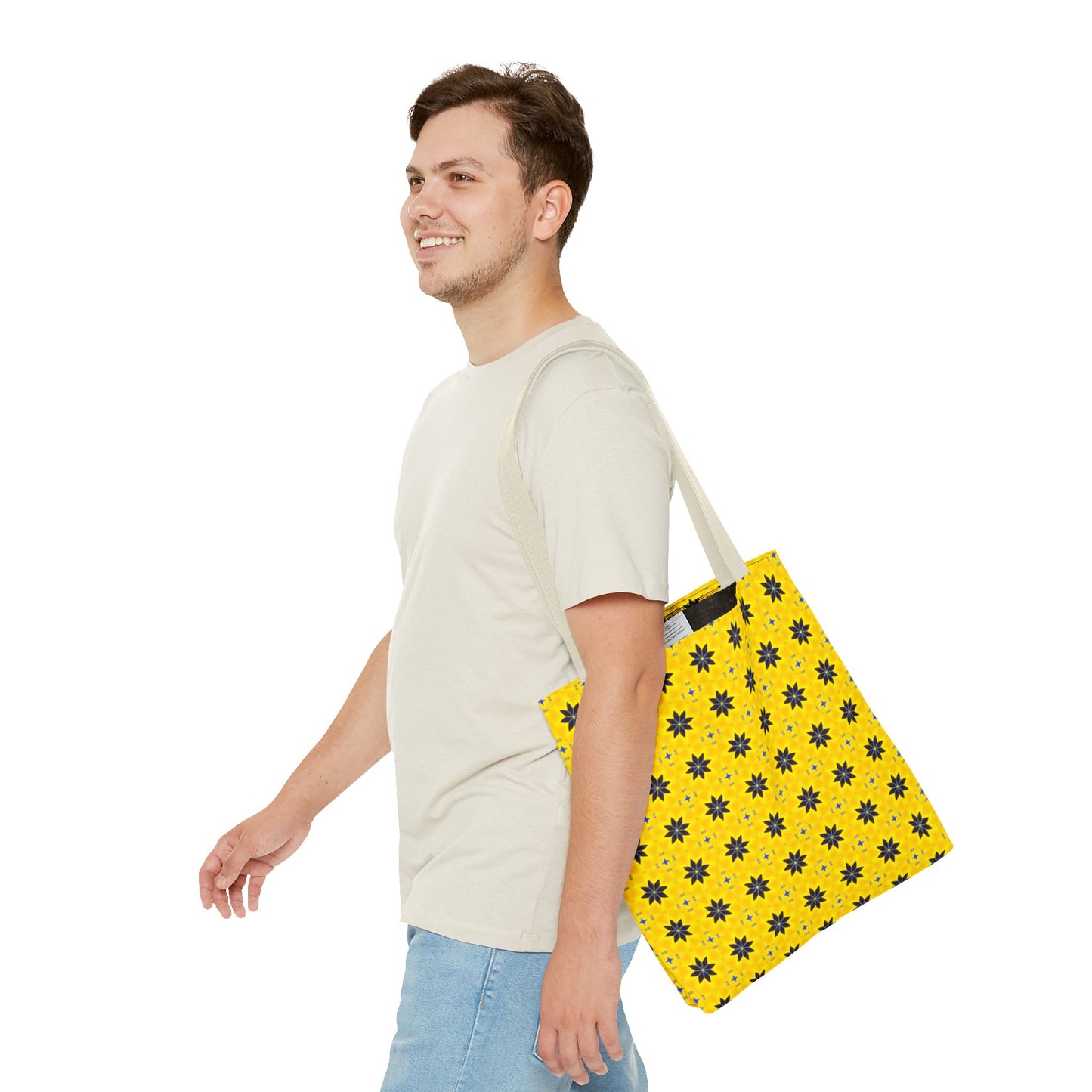 Navy Blue Flowers Tote Bag – Bold Floral Canvas Tote for Boho Chic Style