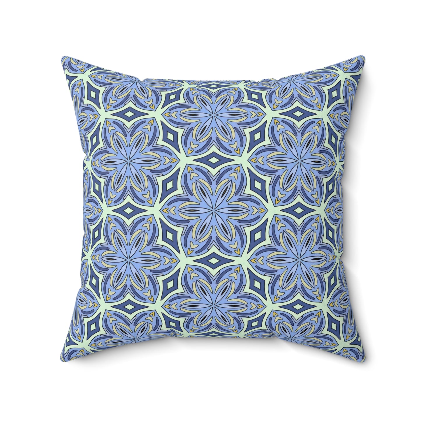 Pale Cornflower Blue and Yellow Decorative Square Pillow – Geometric Floral Throw Pillow