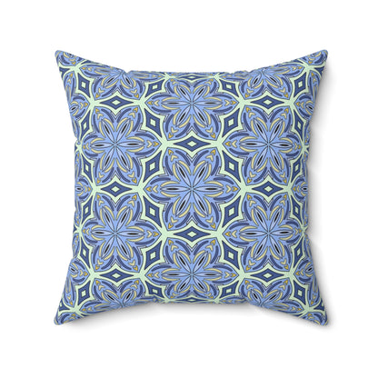 Pale Cornflower Blue and Yellow Decorative Square Pillow – Geometric Floral Throw Pillow