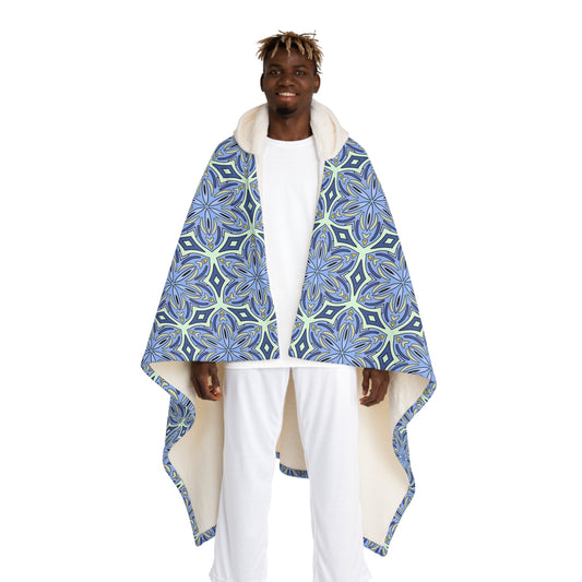 Pale Cornflower Blue and Yellow Hooded Blanket – Geometric Cozy Hooded Blanket for Adults and Modern Home Decor