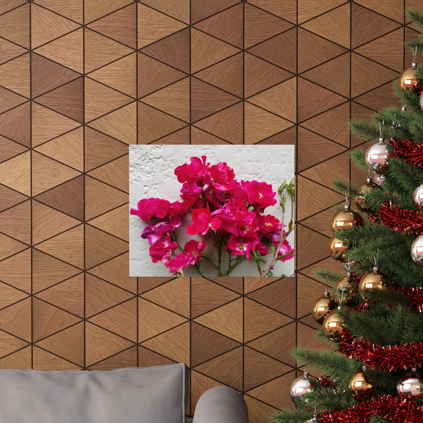 Bougainvillea Against White Stucco Wall Poster – Vibrant Floral Photography Wall Art