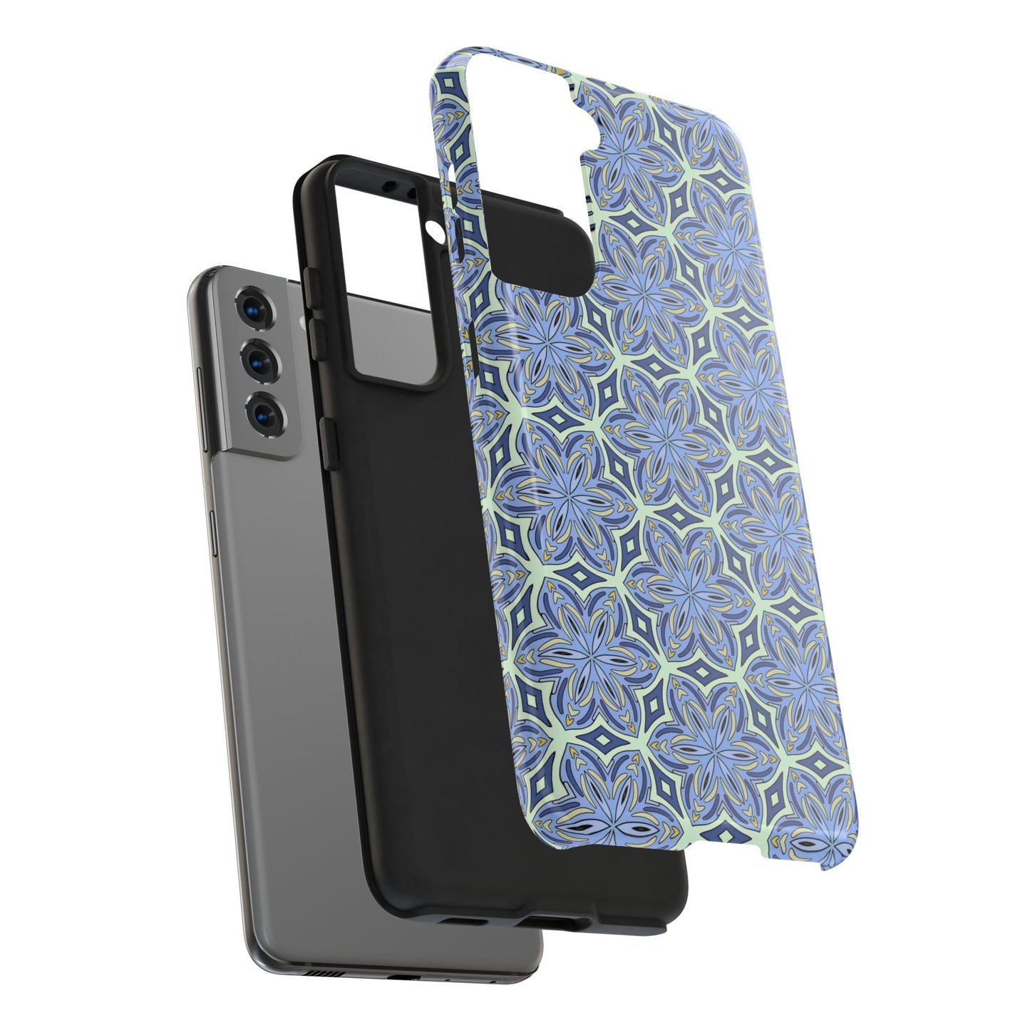 Pale Cornflower Blue and Yellow Phone Case – Geometric Floral Protective Cover for iPhone & Android Models