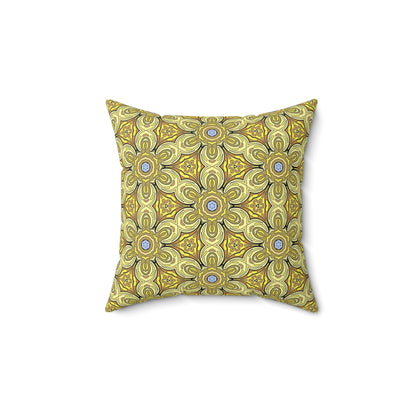 Retro Yellow Flowers Decorative Square Pillow – Geometric Floral Accent Pillow for Modern Decor