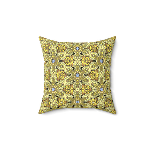 Retro Yellow Flowers Decorative Square Pillow – Geometric Floral Accent Pillow for Modern Decor