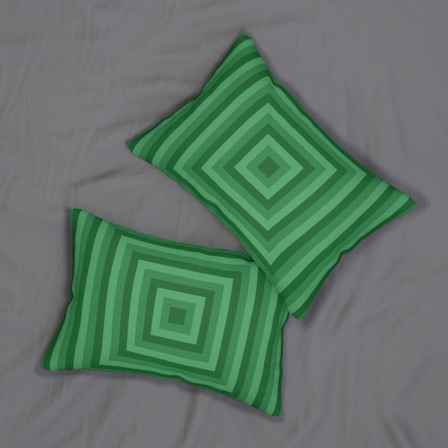 Green Optical Illusion Lumbar Pillow – Retro Concentric Square Throw Cushion for Modern or Mid-Century Decor