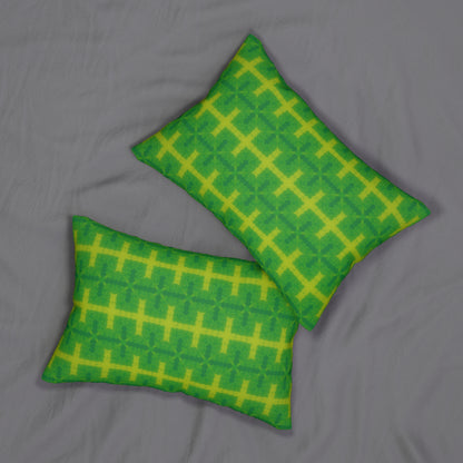 Green and Yellow Geometric Lumbar Pillow – Vibrant Boho Accent Cushion for Retro or Eclectic Home Decor