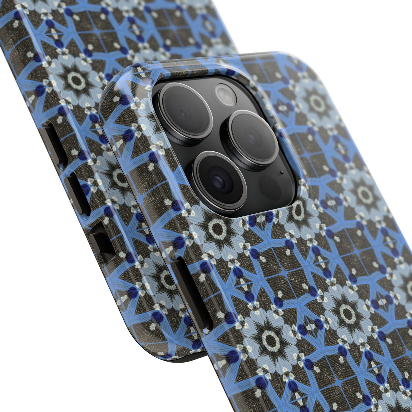 Blue Quilt Pattern Phone Case – Geometric Floral Protective Cover for iPhone & Android Models