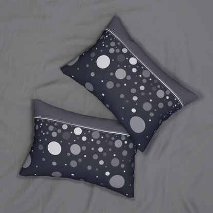 Dark Polka Dot Lumbar Pillow – Modern Abstract Black and Gray Circle Cushion for Minimalist or Space-Inspired Decor