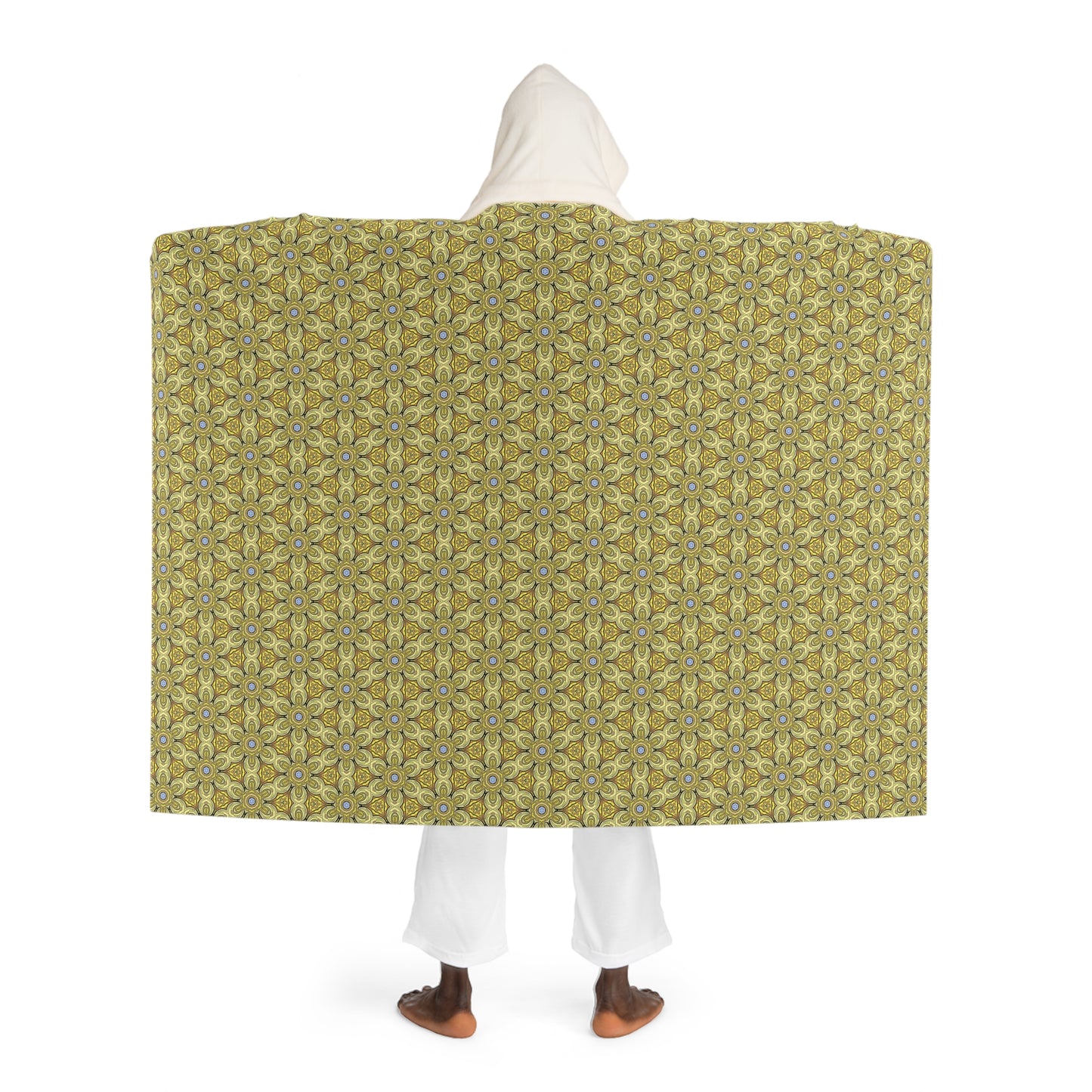 Retro Yellow Flowers Hooded Fleece Blanket – Cozy Geometric Floral Sherpa Blanket