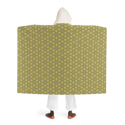 Retro Yellow Flowers Hooded Fleece Blanket – Cozy Geometric Floral Sherpa Blanket