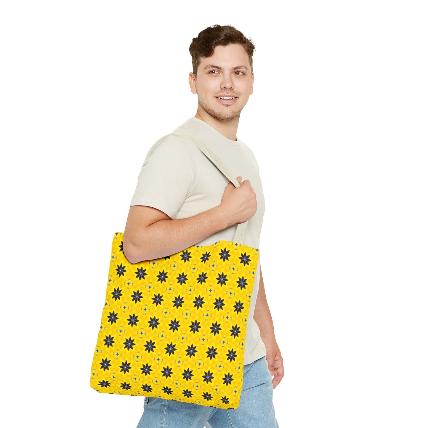Navy Blue Flowers Tote Bag – Bold Floral Canvas Tote for Boho Chic Style