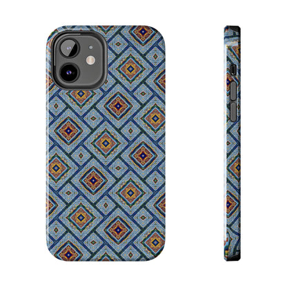 Blue Fusion Tiling Tough Case – Blue Geometric Phone Case, Modern Diamond Pattern Cover, Abstract Tile Design