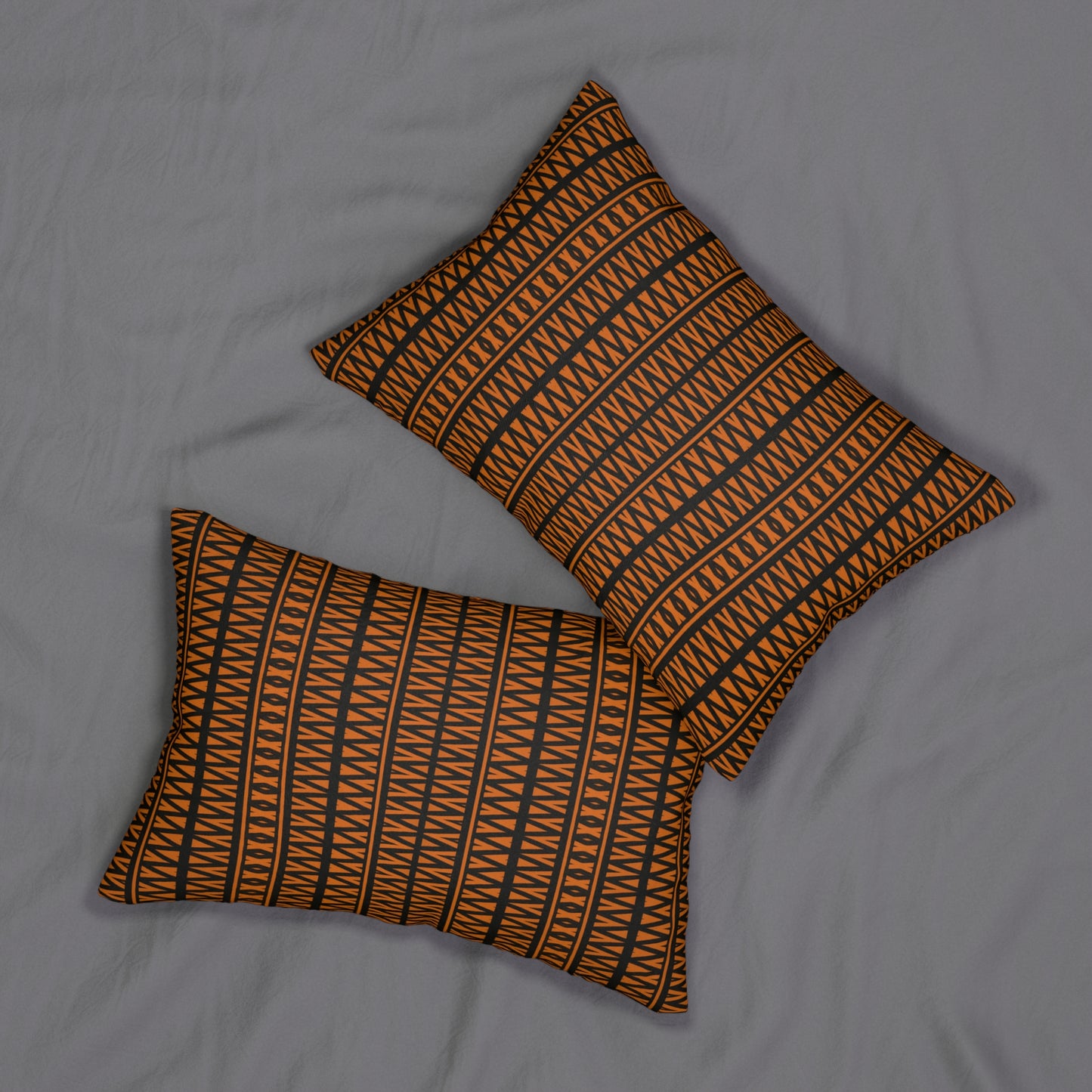 Tribal Geometric Lumbar Pillow – Burnt Orange & Black Decorative Cushion for Boho, Rustic, or Global Decor Homes