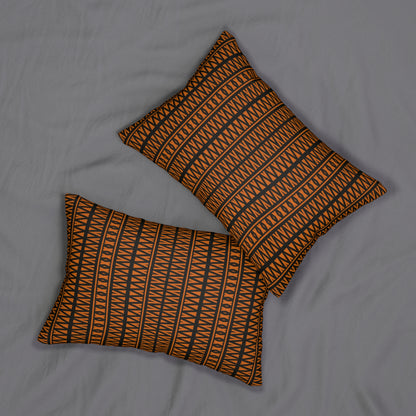 Tribal Geometric Lumbar Pillow – Burnt Orange & Black Decorative Cushion for Boho, Rustic, or Global Decor Homes