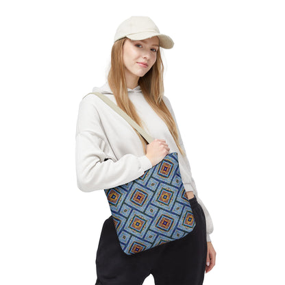 Blue Fusion Tiling Tote Bag – Blue Geometric Canvas, Modern Tile Pattern, Diamond Design Everyday Bag
