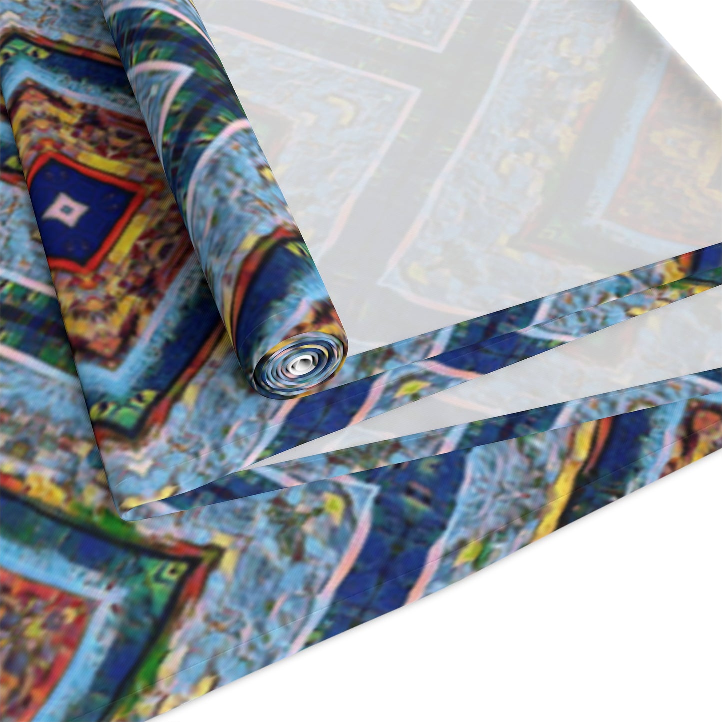 Blue Fusion Tiling Table Runner – Blue Geometric Dining Decor, Modern Tile Pattern Runner