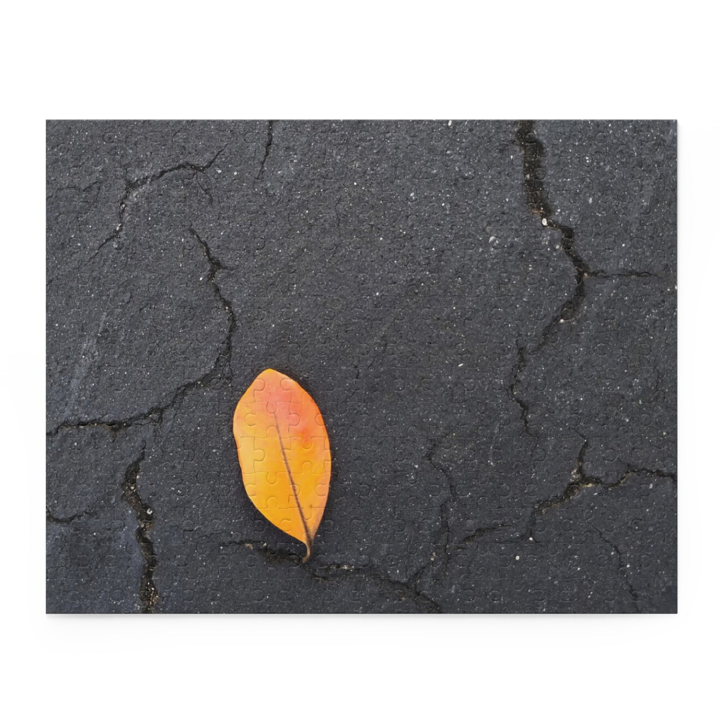 Orange Leaf on Black Concrete Puzzle – Moody Autumn Jigsaw for Minimalist Fall Decor and Nature Lovers