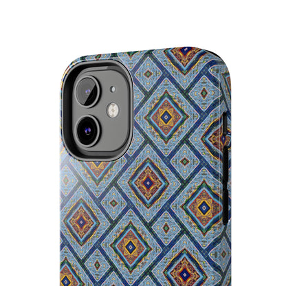 Blue Fusion Tiling Tough Case – Blue Geometric Phone Case, Modern Diamond Pattern Cover, Abstract Tile Design