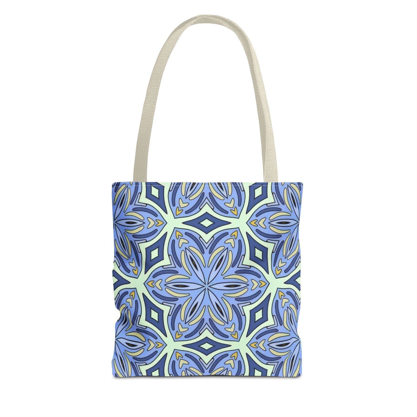 Pale Cornflower Blue and Yellow Tote Bag – Geometric Floral Pattern Reusable Shopping Bag for Everyday Use