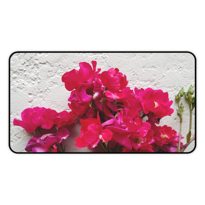 Bougainvillea Against White Stucco Wall Desk Mat – Mediterranean Floral Office Accessory, Summer Bloom Workspace Decor