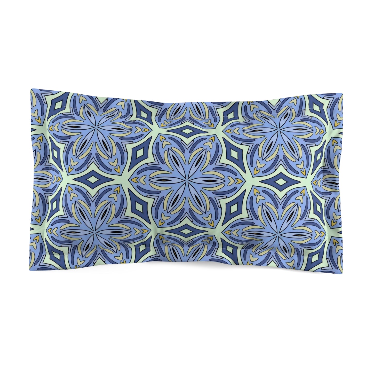 Pale Cornflower Blue and Yellow Microfiber Pillow Sham – Geometric Floral Bedding Accent