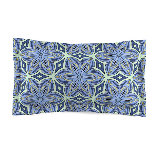 Pale Cornflower Blue and Yellow Microfiber Pillow Sham – Geometric Floral Bedding Accent