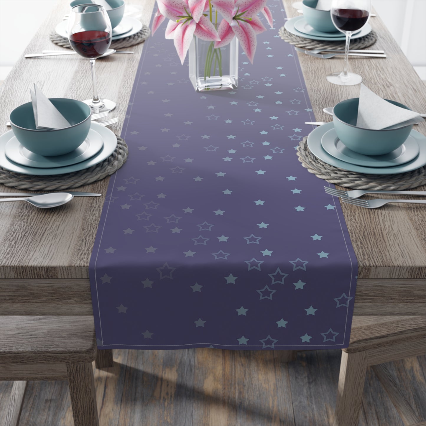 Blue Starfall Table Runner – Celestial Night Sky Decor, Blue Star Table Accent for Dining or Events