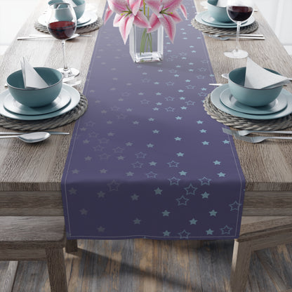 Blue Starfall Table Runner – Celestial Night Sky Decor, Blue Star Table Accent for Dining or Events