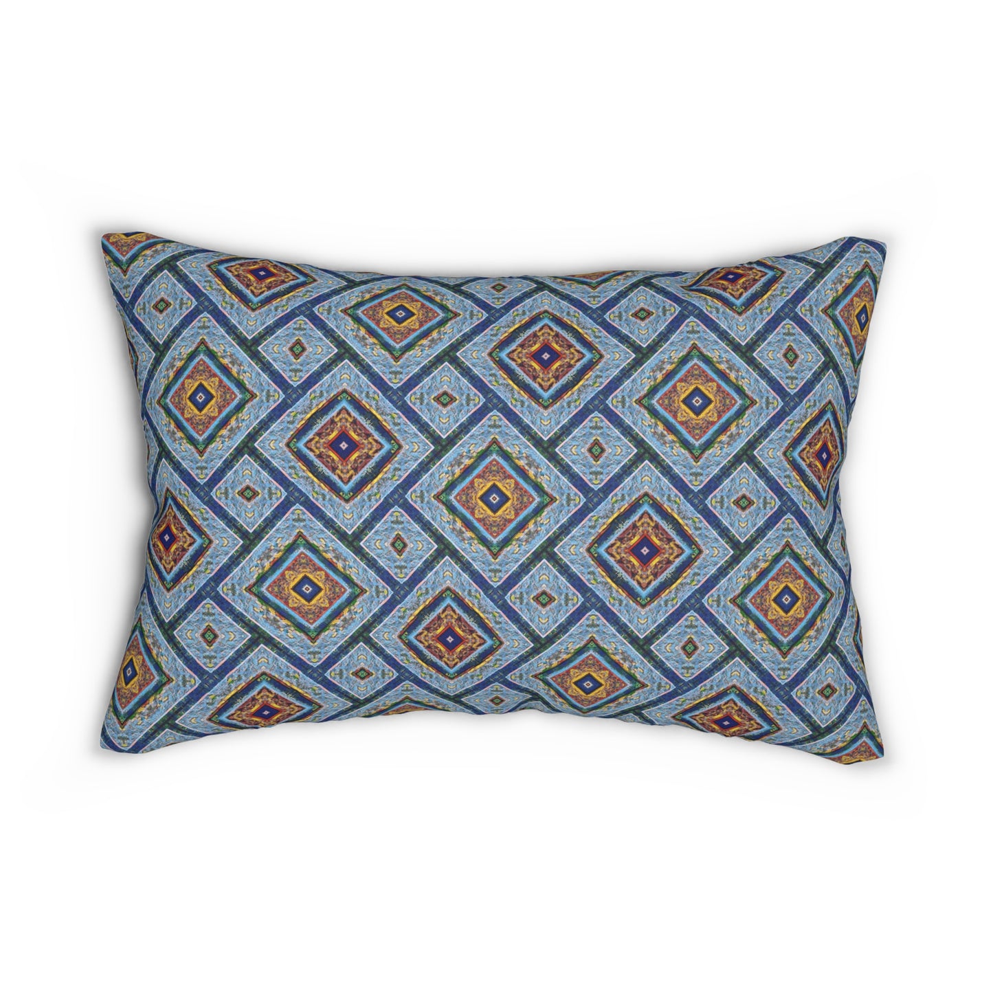 Blue Fusion Tiling Lumbar Pillow – Spun Polyester Decorative Cushion with Geometric Mosaic Pattern