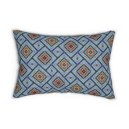 Blue Fusion Tiling Lumbar Pillow – Spun Polyester Decorative Cushion with Geometric Mosaic Pattern