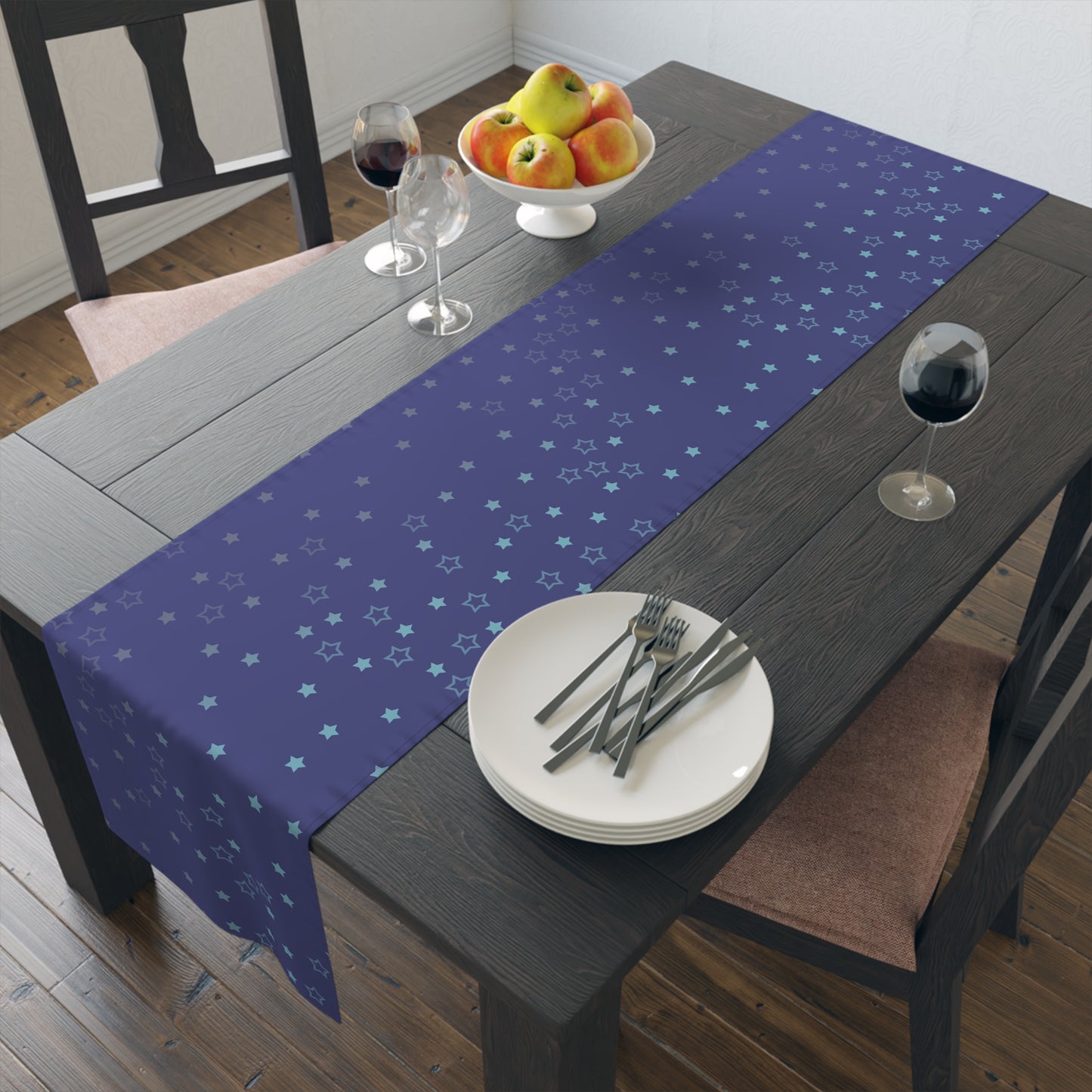 Blue Starfall Table Runner – Celestial Night Sky Decor, Blue Star Table Accent for Dining or Events
