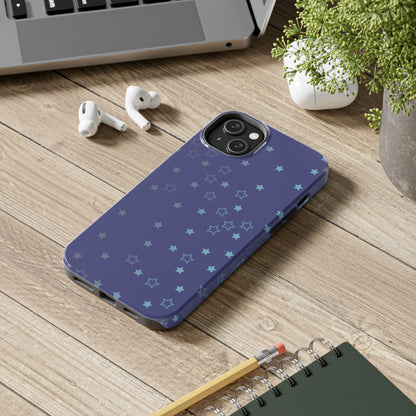Blue Starfall Tough Phone Case – Celestial Blue Star Cover, Galaxy-Inspired Night Sky iPhone Accessory