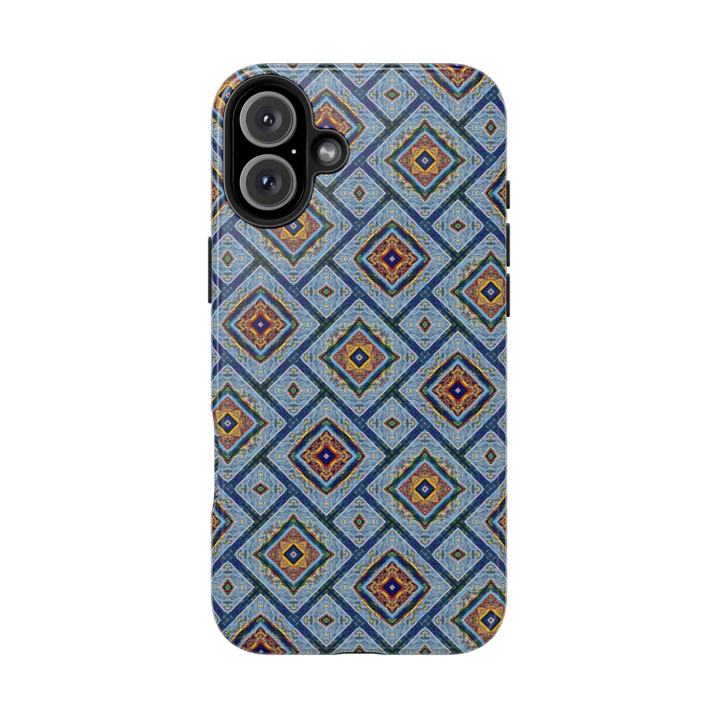 Blue Fusion Tiling Tough Case – Blue Geometric Phone Case, Modern Diamond Pattern Cover, Abstract Tile Design