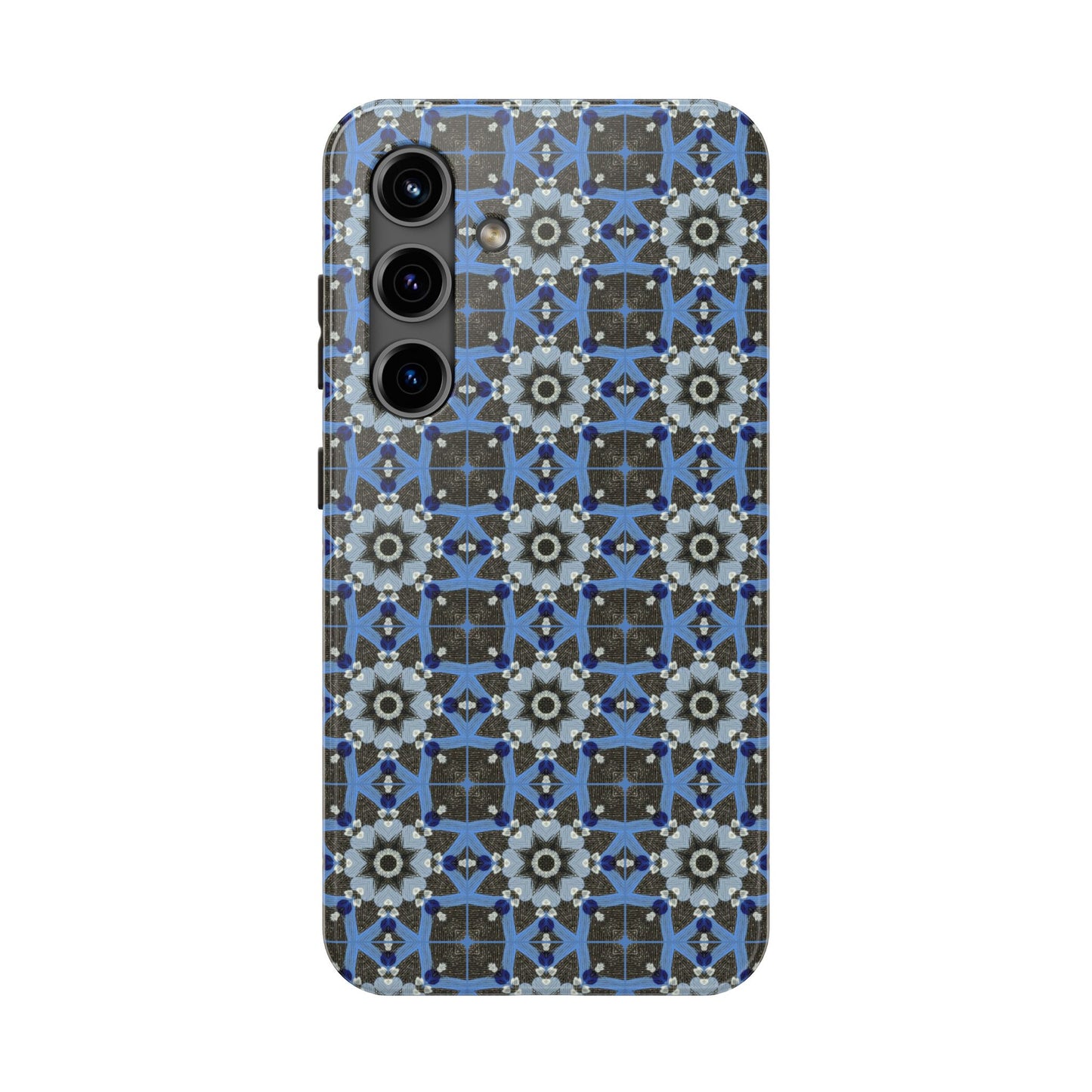 Blue Quilt Pattern Phone Case – Geometric Floral Protective Cover for iPhone & Android Models