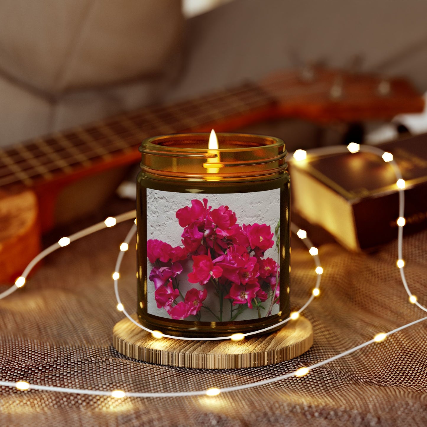Bougainvillea Against White Stucco Wall Jar Candle – Mediterranean Floral Photo Candle for Elegant Home Decor