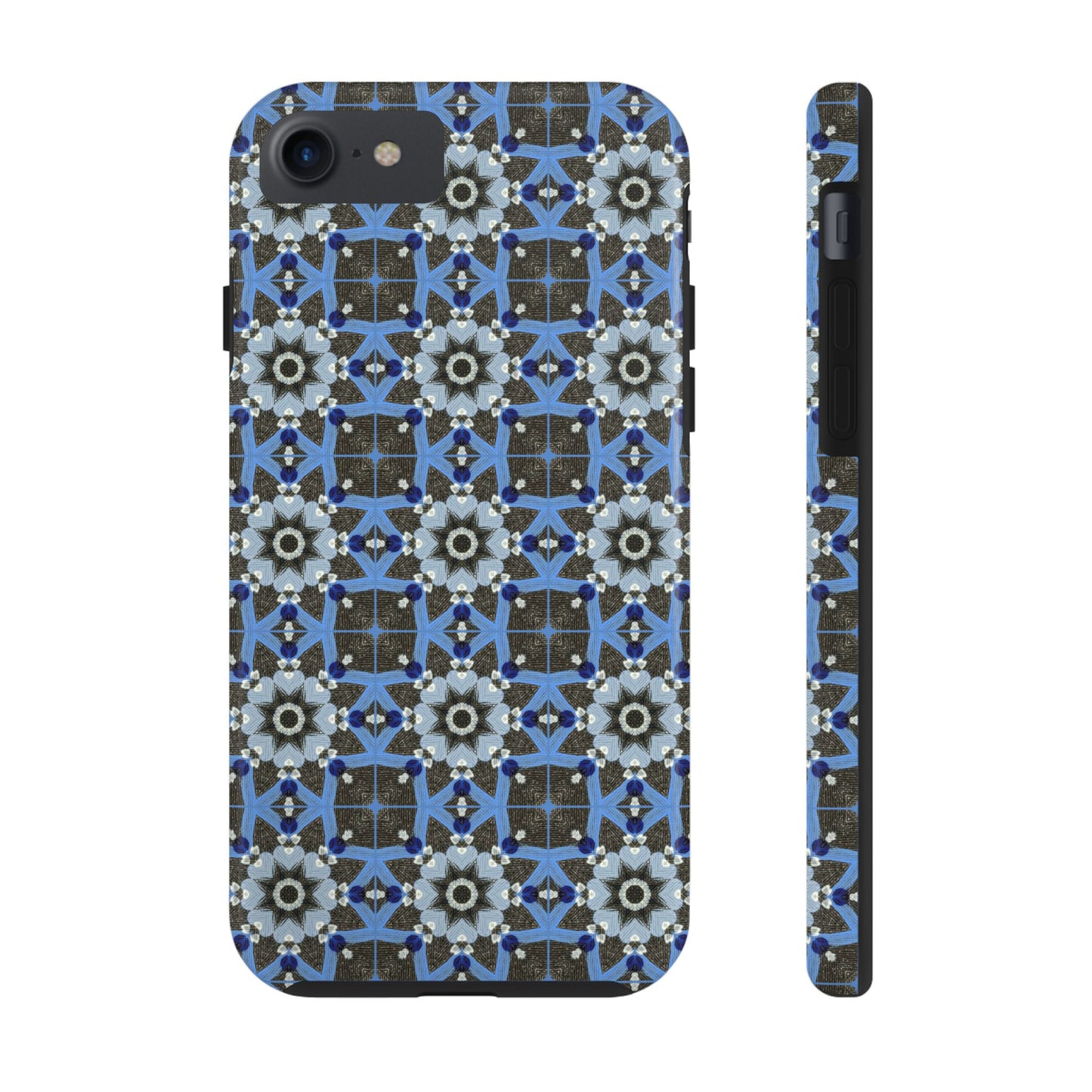 Blue Quilt Pattern Phone Case – Geometric Floral Protective Cover for iPhone & Android Models
