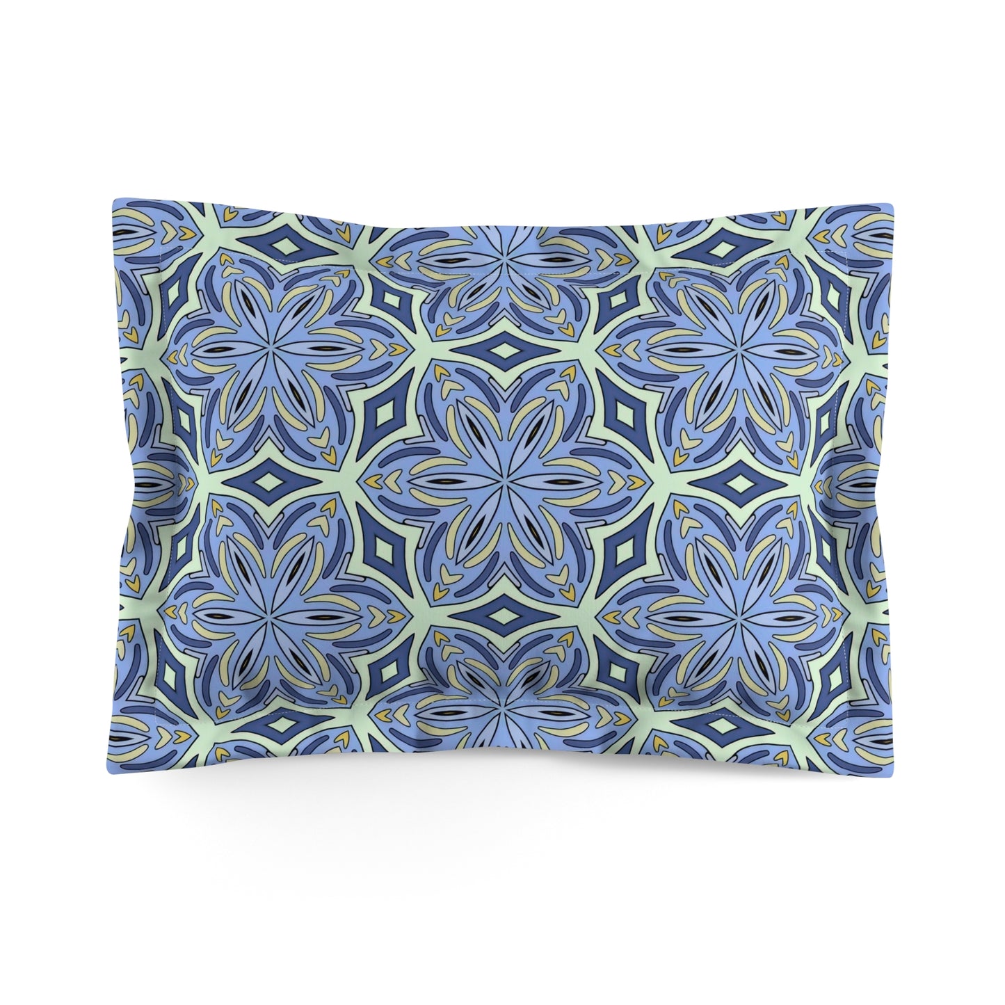 Pale Cornflower Blue and Yellow Microfiber Pillow Sham – Geometric Floral Bedding Accent