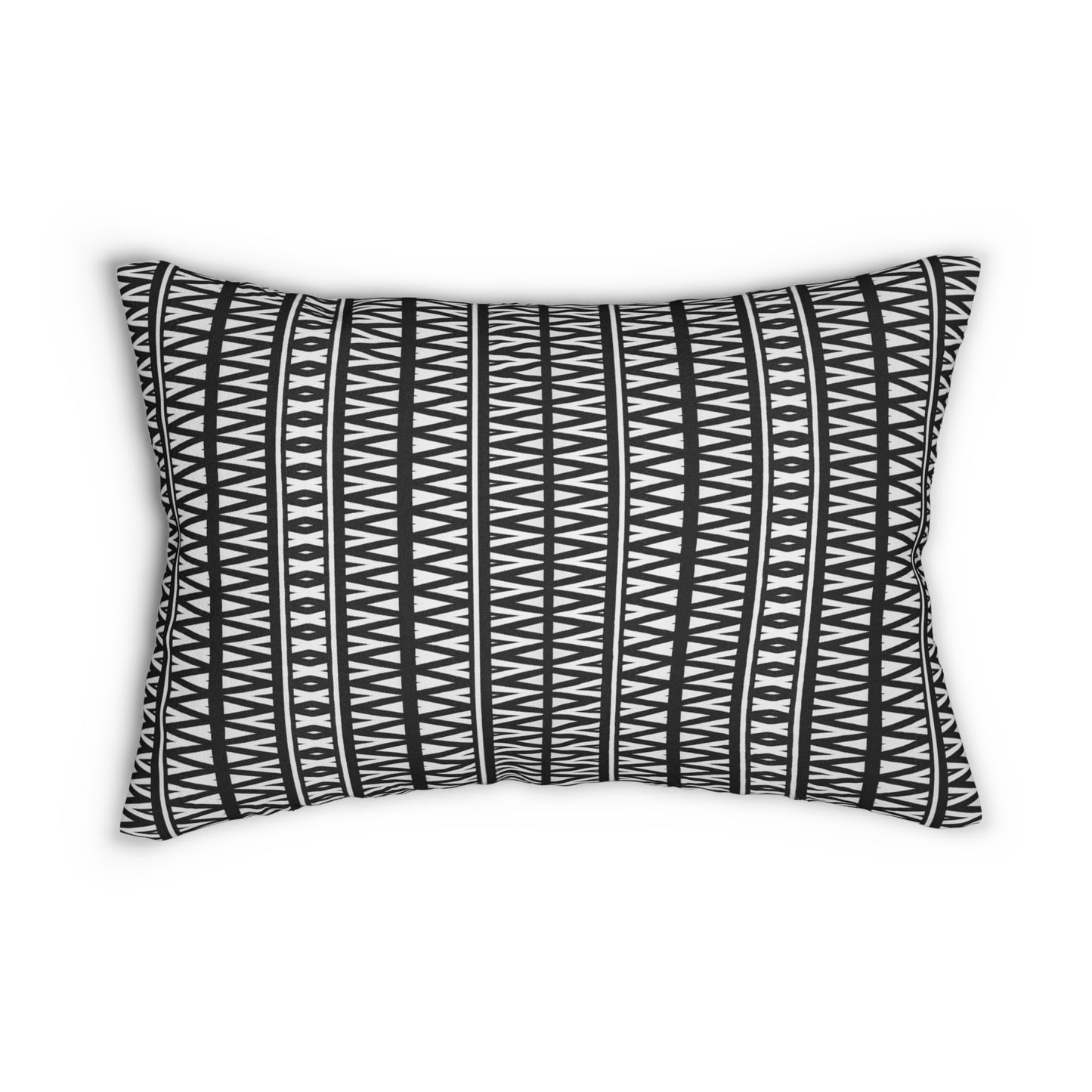 Black and White Tribal Triangle Lumbar Pillow – Geometric Accent Pillow for Minimalist or Boho Home Decor