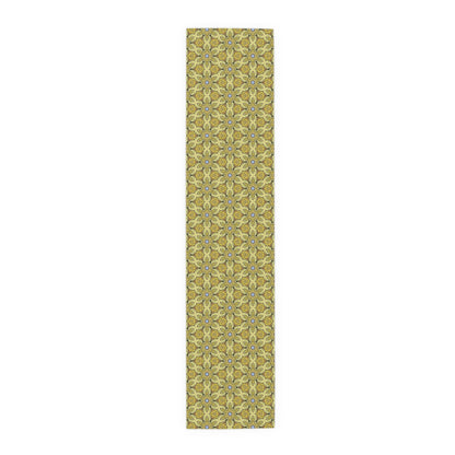 Retro Yellow Flowers Table Runner – Geometric Floral Dining Room & Kitchen Decor