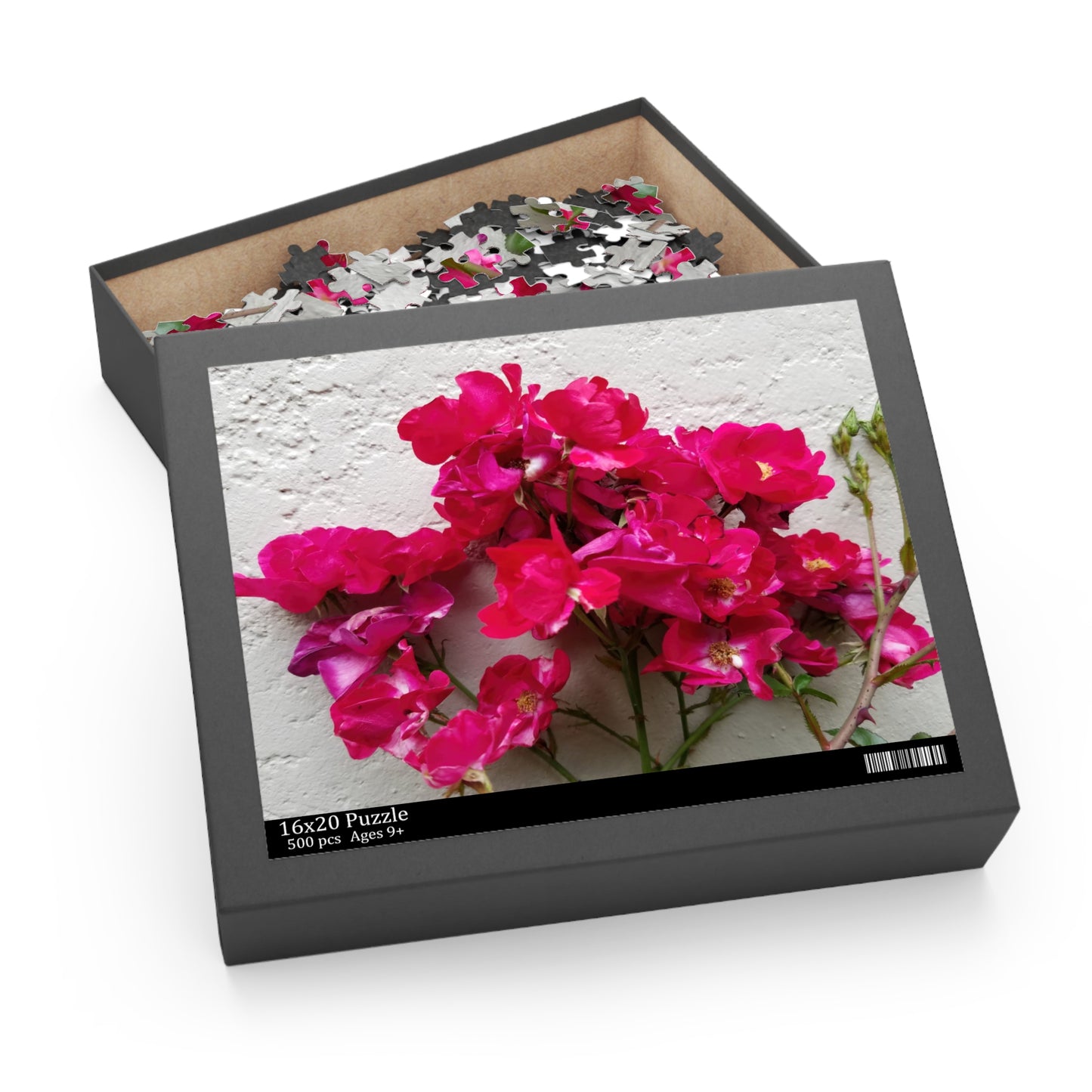 Bougainvillea Against White Stucco Wall Puzzle – Mediterranean Floral Jigsaw, Cottagecore Botanical Art Puzzle