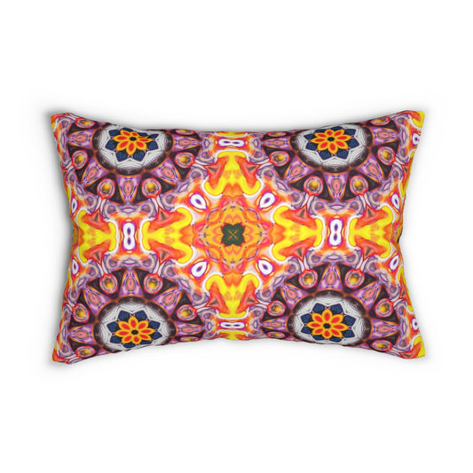 Kaleidoscope Mandala Lumbar Pillow – Vibrant Boho Decorative Cushion in Orange, Yellow & Purple for Eclectic Home Decor